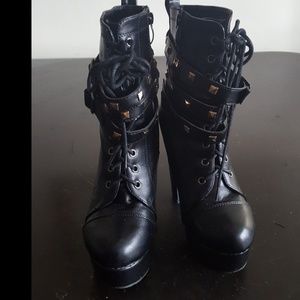 High Heeled boots with Gold Studded Ankle Belts